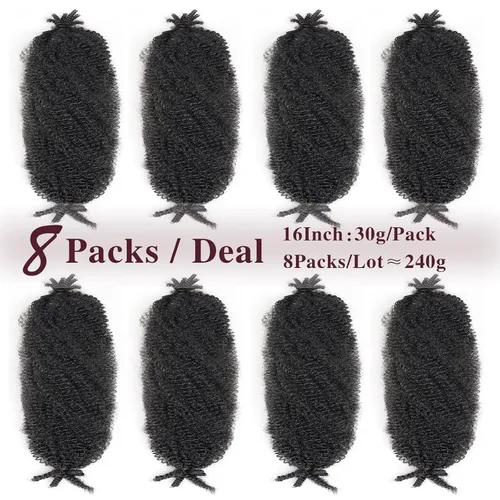 Miniatura 2 de ROKTRESS Cabello afro Spring Twist de 16 pulgadas, 8 paquetes de cabello trenzado Marley Twist para rastas sintéticas, extensiones de cabello 1b