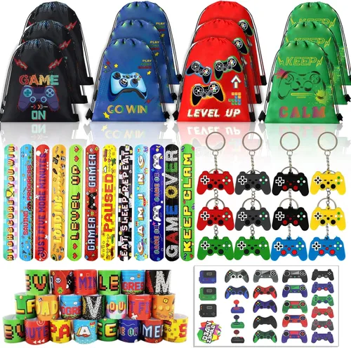 Miniatura 7 de 122 piezas de recuerdos de fiesta de videojuegos, recuerdos de fiesta de jugadores para niños, incluye bolsas con cordón de fiesta de videojuegos