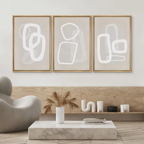 Miniatura 672 de SIGNWIN Lienzo enmarcado para pared, arte con pinceladas de flujo neutro en tonos beige abstractos, ilustraciones, arte moderno, decorativo