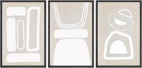 Miniatura 15 de SIGNWIN Lienzo enmarcado para pared, arte con pinceladas de flujo neutro en tonos beige abstractos, ilustraciones, arte moderno, decorativo