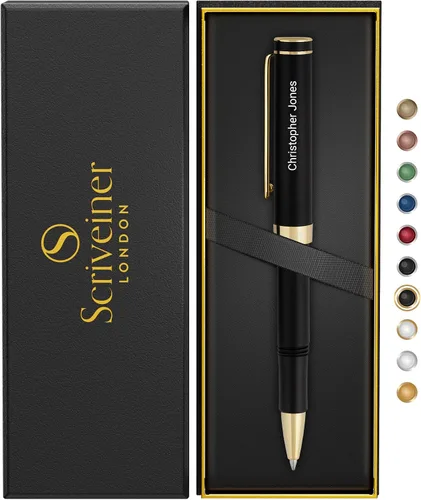 Miniatura 21 de Scriveiner Bolígrafo de Bola Negro EDC de Lujo, Impresionante Bolígrafo de Bola de Bolsillo con Acabado de Oro Real, Gran Regalo para Hombres y 5.
