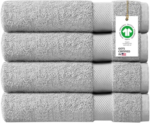 Miniatura 26 de Toallas 100% algodón orgánico de 22.93 oz/m² de felpa al tacto de secado rápido, paquete de 12 toallas de lavado de algodón orgánico, certificado