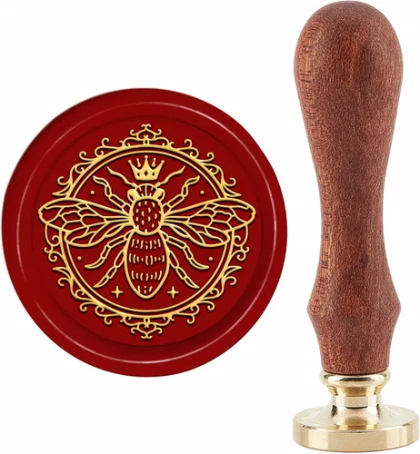 CRASPIRE Sello de cera de abeja, sello de cera vintage, sello de madera retro de 1.181 in, cabeza de latón extraíble para invitaciones de boda,