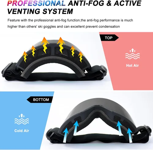 Miniatura 4 de FMY - Gafas de esquí para hombres, mujeres y jóvenes - Gafas de snowboard y esquí con protección antivaho UV400 para adultos Marco oscuro y negro