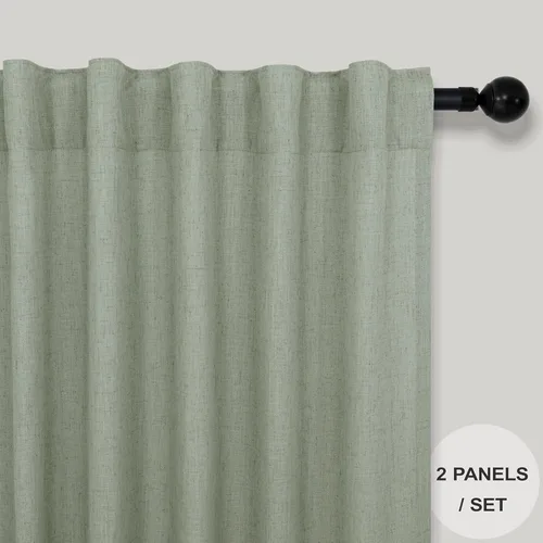 Miniatura 282 de Cortinas de lino gris claro, 2 paneles, presillas traseras, bolsillo para cortinero, semitraslúcidas, ahorran energía, estilo rústico, arpillera
