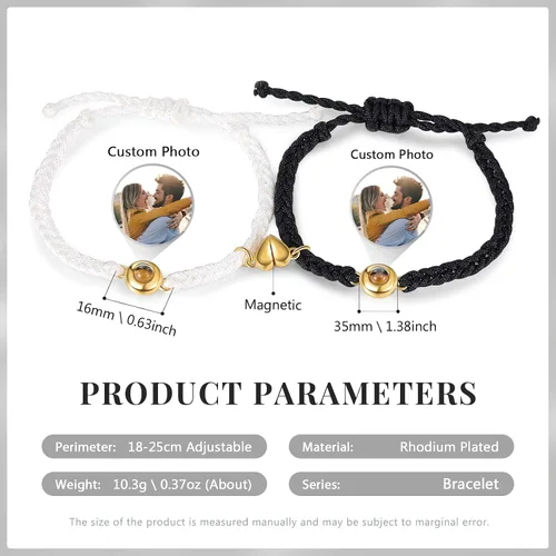 Miniatura 4 de Sparklejewel Pulsera a juego para pareja personalizada con foto en el interior de cordón para parejas, pulseras de proyección personalizadas