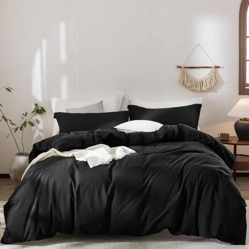 Miniatura 18 de CLOTHKNOW Juego de edredón a rayas tamaño King de 3 piezas, juego de edredón negro y blanco, edredón suave de estilo granja con 2 fundas de almohada