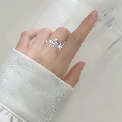 Miniatura 2 de YLT Anillo de plata de ley 925 con alas de ángel, ajustable, delicado, para mujeres y niñas, Metal