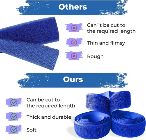Miniatura 3 de Cinta de Velcro Cosible Azul Real de 1 Pulgada de Ancho No Adhesiva de 1 Yarda de Longitud Cinta de Velcro de Nailon Azul Juego de Sujetador de Tela