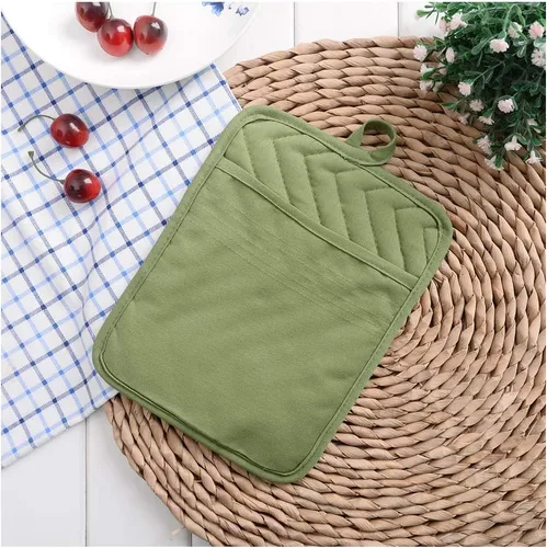 Miniatura 4 de Anyi Soportes para ollas resistentes al calor, almohadillas calientes de algodón para mostrador y mesa, color verde con bolsillo