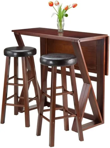 Miniatura 2 de Winsome Harrington - Mesa alta de 3 piezas con 2 taburetes redondos de asiento de 29 pulgadas, color marrón