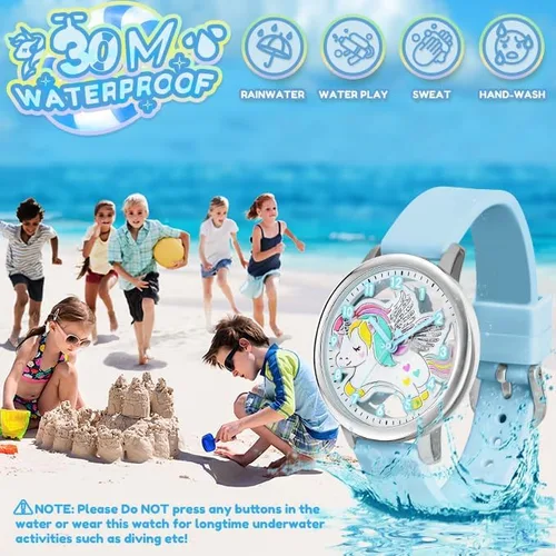 Miniatura 5 de Reloj de dibujos animados para niños, lindo unicornio impermeable, reloj de aprendizaje fácil de leer, para niños de 3 a 12 años, regalo para niños