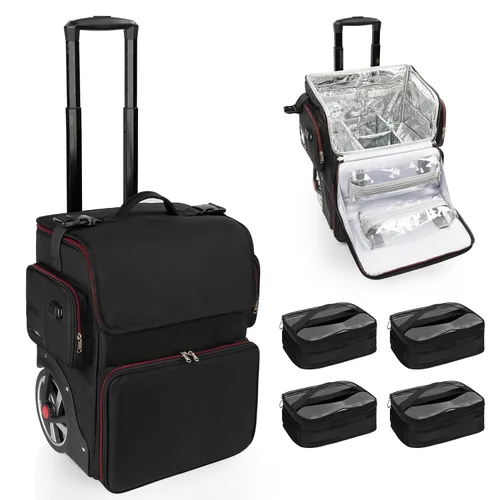 Miniatura 11 de Estuche de maquillaje grande con una bolsa de viaje grande para estilista, bolsa de peluquería con bolsa desmontable, aislamiento térmico y capa