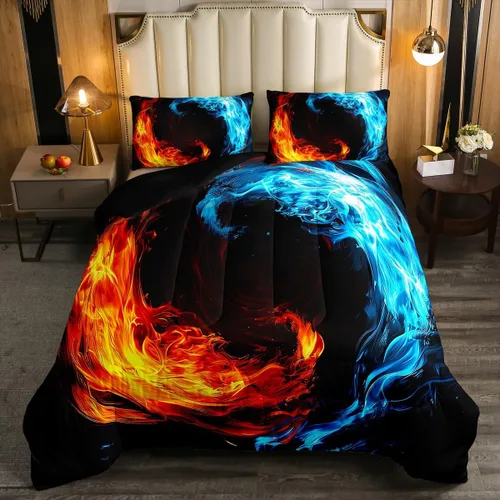Miniatura 5 de Erosebridal Yin Yang - Juego de edredón para niños y adolescentes, edredón de plumón de hielo y fuego, tamaño individual, juego de ropa de cama
