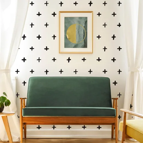 Calcomanías de pared de cruz de vinilo negro, para despegar y pegar, moderno, bohemio, minimalista, geométrico, abstracto, más calcomanías de pared