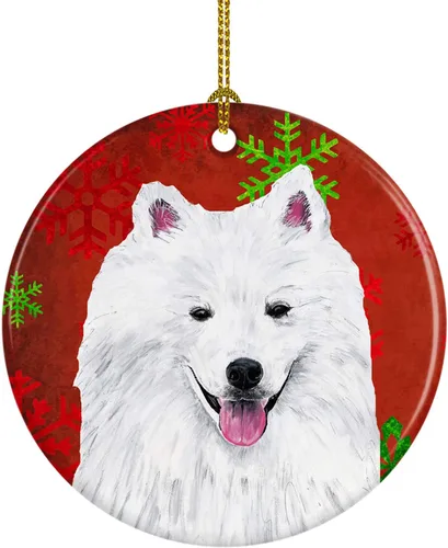 Miniatura 10 de Caroline's Treasures Bulldog English - Copos de nieve rojos y verdes, adorno de cerámica de Navidad, decoración colgante para el hogar, Navidad