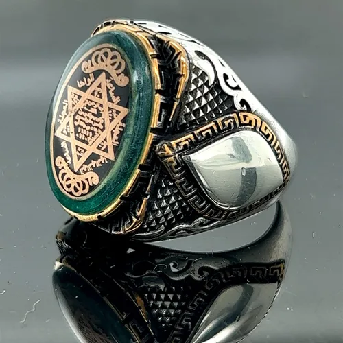 Miniatura 4 de Anillo de sello de Salomón de plata de Mercan Silver, anillo de estrella de David, anillo de sello de plata de ley, plata 925k
