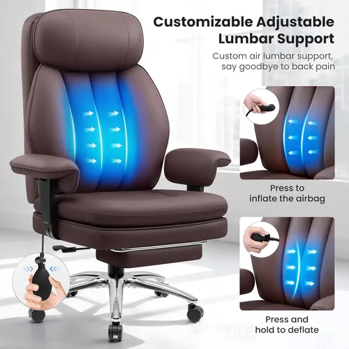 Miniatura 4 de BestGlory Silla de escritorio de oficina con soporte lumbar inflable, silla de oficina ergonómica [cojín y reposapiés mejorados de doble capa], Café