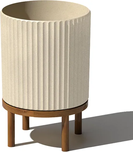 Miniatura 23 de Veradek Demi Series - Maceta redonda con soporte para porche o patio, compuesto de piedra de plástico duradero y soporte de madera, decoración