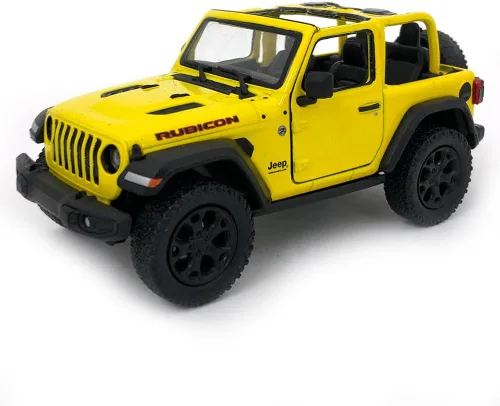 KiNSMART - Coche de juguete de réplica de modelo fundido a presión a escala 1:34, Jeep Wrangler Rubicon todoterreno 4x4 de 12,7 cm (amarillo con