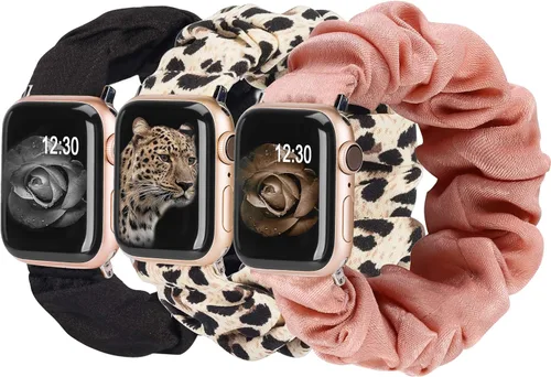 TOYOUTHS - 3 paquetes compatibles con Apple Watch Band Scrunchies 1.496 in (38 mm) tela suave patrón impreso pulsera de tela para mujer iWatch,