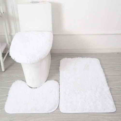 Miniatura 24 de Juego de 3 tapetes de baño para baño, suaves, antideslizantes, suaves, en forma de U, tapete para inodoro, tapete de baño y tapa de inodoro