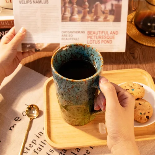 Miniatura 6 de Juego de 2 tazas de café de porcelana de 20 onzas, tazas de café grandes y altas con asas, tazas de café modernas de cerámica para té, cacao, leche