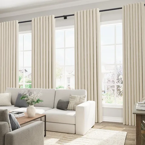 Miniatura 96 de Cream Linen Blackout Curtains 96 Length 2 Panels Set for Living Room Bedroom, 100% Black Out Thermal Insulated Linen Drapes, Room Darkening Grommet