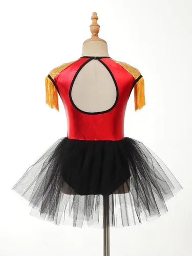 Miniatura 4 de winying Vestido para niñas, disfraz de tambor mayorette, sin mangas, leotardo de malla, tutú, vestido de banda de marcha, vestido de uniforme