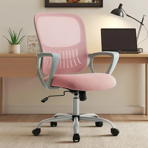 Miniatura 12 de Sweetcrispy Silla ejecutiva gerencial de oficina en casa, silla giratoria de malla ergonómica ajustable con respaldo medio, brazos abatibles, cómodo