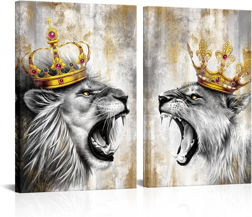 Zlove Arte de pared de león y leona, pintura de rey y reina, impresiones de animales de vida silvestre para decoración moderna del hogar, 16 x 24