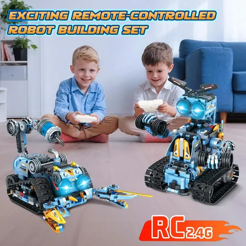 Miniatura 2 de OKKIDY Juguetes de construcción de robot para niños, 4 en 1 recargable con control remoto RC robótica STEM Kit de bloques de construcción RC