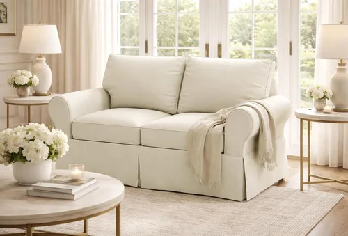 Miniatura 2 de La funda de sofá de algodón es de 2 asientos de repuesto compatible con Pottery Barn PB Basic Loveseat Sofa (beige)
