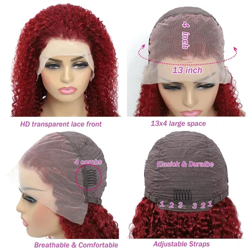 Miniatura 35 de Pelucas con malla frontal de onda profunda 13x4, cabello humano pre-sacado, 180% de densidad, 9A, sin pegamento, pelucas de cabello humano mojadas
