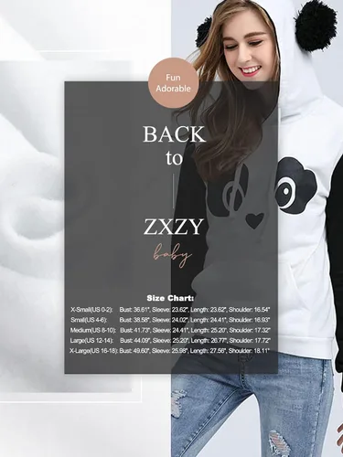 Miniatura 5 de ZXZY Sudaderas con capucha de manga larga con estampado de panda de mezcla de algodón para mujer, Blanco
