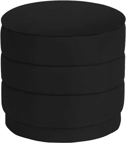 Otomana redonda de terciopelo de 15.4 pulgadas con tapa reversible, reposapiés otomano circular tapizado con almacenamiento oculto, reposapiés Negro
