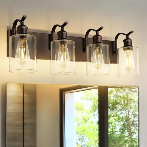 Miniatura 11 de Lámpara de tocador de baño de 3 luces, aplique de pared de níquel cepillado, lámpara de baño moderna con vidrio transparente, VL01BN-3 Níquel