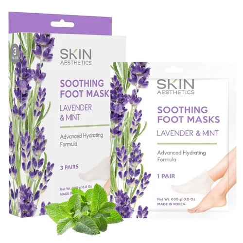 Skin Aesthetics Mascarillas para pies de lavanda y menta, reparan y suavizan los pies agrietados, hidratantes y exfoliantes, cuidado de la piel