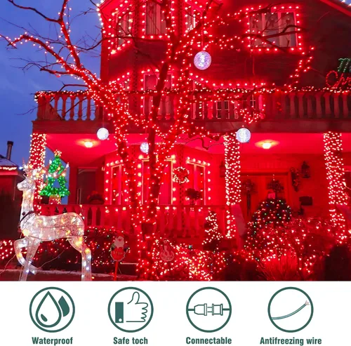 Miniatura 3 de Hopolon Mini Luces en Cadena Rojas de Navidad 2 Juegos de 50 Unidades 13 Pies Bombillas Incandescentes Mini Luces en Cadena Impermeables para Rojo