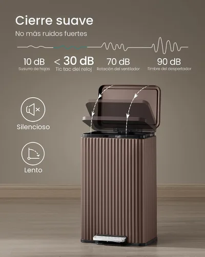 Miniatura 8 de SONGMICS Bote de basura de 13 galones (50 L) para cocina, con tapa, pedal y cubo interior extraíble, cierre suave, acero inoxidable, 15 bolsas