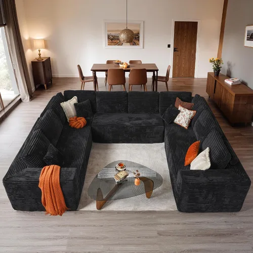 Miniatura 15 de ovios Sofá seccional en forma de nube para sala de estar, sofá modular de terciopelo mullido, sin necesidad de montaje, juego de sofás grandes