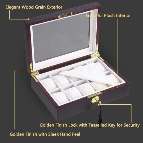Miniatura 4 de Yescom estuche de madera para relojes, caja organizadora, regalo de Navidad para hombresmujeres