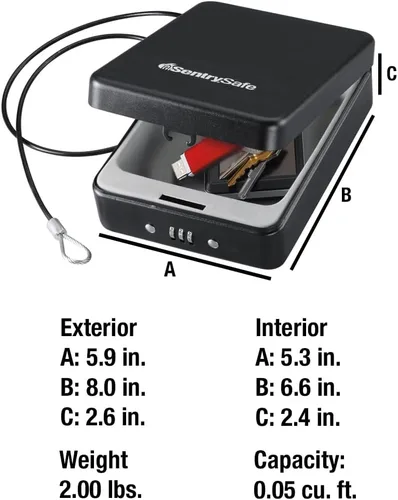 Miniatura 5 de SentrySafe Caja fuerte pequeña, caja de seguridad negra con cerradura de combinación para oficina o dormitorio asegura dinero, pasaporte, joyas