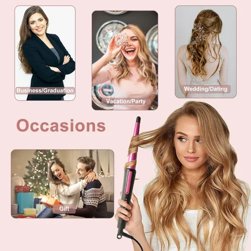 Miniatura 5 de Rizador de pelo, rizador cónico de 0.5 a 1 pulgadas, rizador de pelo profesional de cerámica con guante resistente al calor, doble voltaje (oro rosa)
