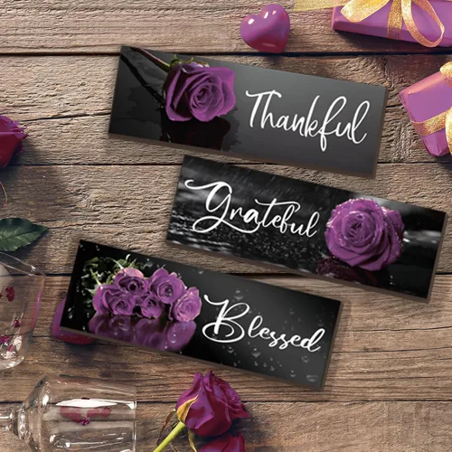 Miniatura 6 de ZINYAZHE 3 piezas de decoración de baño morada, arte de pared con diseño de rosas inspiradoras, letrero de cocina morado y negro, decoración