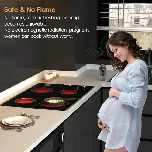 Miniatura 5 de Placa de Cocina Eléctrica de 30 Pulgadas 4 Quemadores, 6700W Estufa Eléctrica Radiante Integrada con Control de Perilla, Estufa Eléctrica
