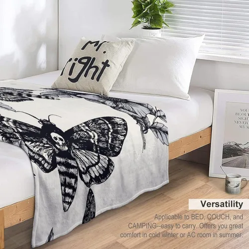 Miniatura 5 de Manta gótica de franela de polilla abstracta, mágica, bohemia, mariposa, esqueleto, luna, estrellas, manta estética para hombres, mujeres, niñas