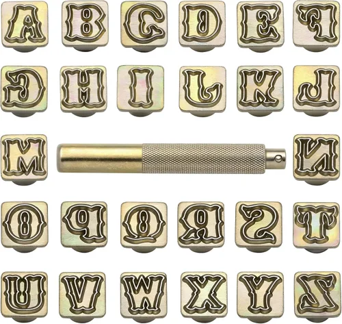 Miniatura 8 de Yoption Juego de 36 piezas de sellos metálicos de letras y números, 26 herramientas de perforación de cuero con letras y números, para cinturón