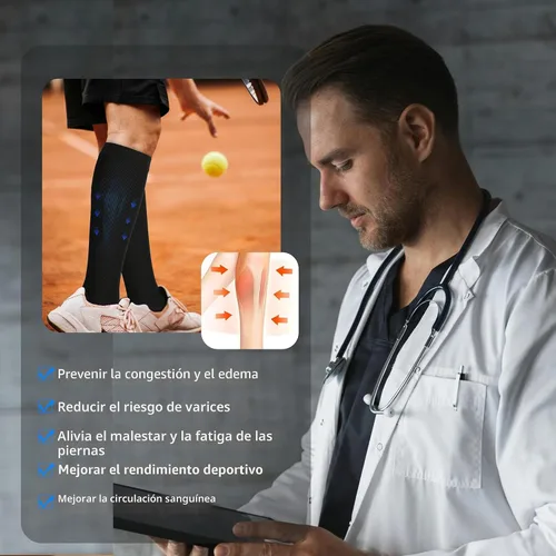 Miniatura 6 de LEVSOX Calcetines de compresión de algodón grueso para mujeres y hombres, 20-30 mmHg, de altura hasta la rodilla, lindos calcetines de soporte