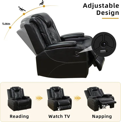 Miniatura 3 de Sofá reclinable de cuero eléctrico, sofá modular de lujo con movimiento eléctrico, asiento ejecutivo de cine en casa, consola de alimentación USB e